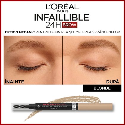 Infaillible Brow 24H Triangular Blonde inainte si dupa