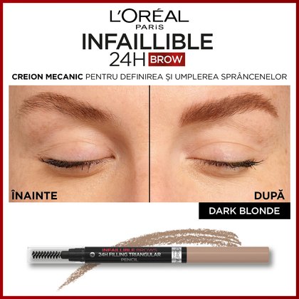 Infaillible Brow 24H Triangular Dark Blonde inainte si dupa