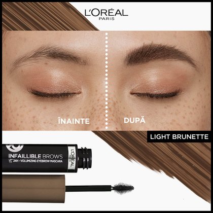 Infaillible 24H Brow Light Brunette inainte si dupa